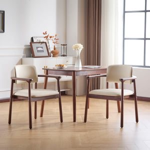 Dining Room Chairs Set of 2 - Beige / Dark Walnut