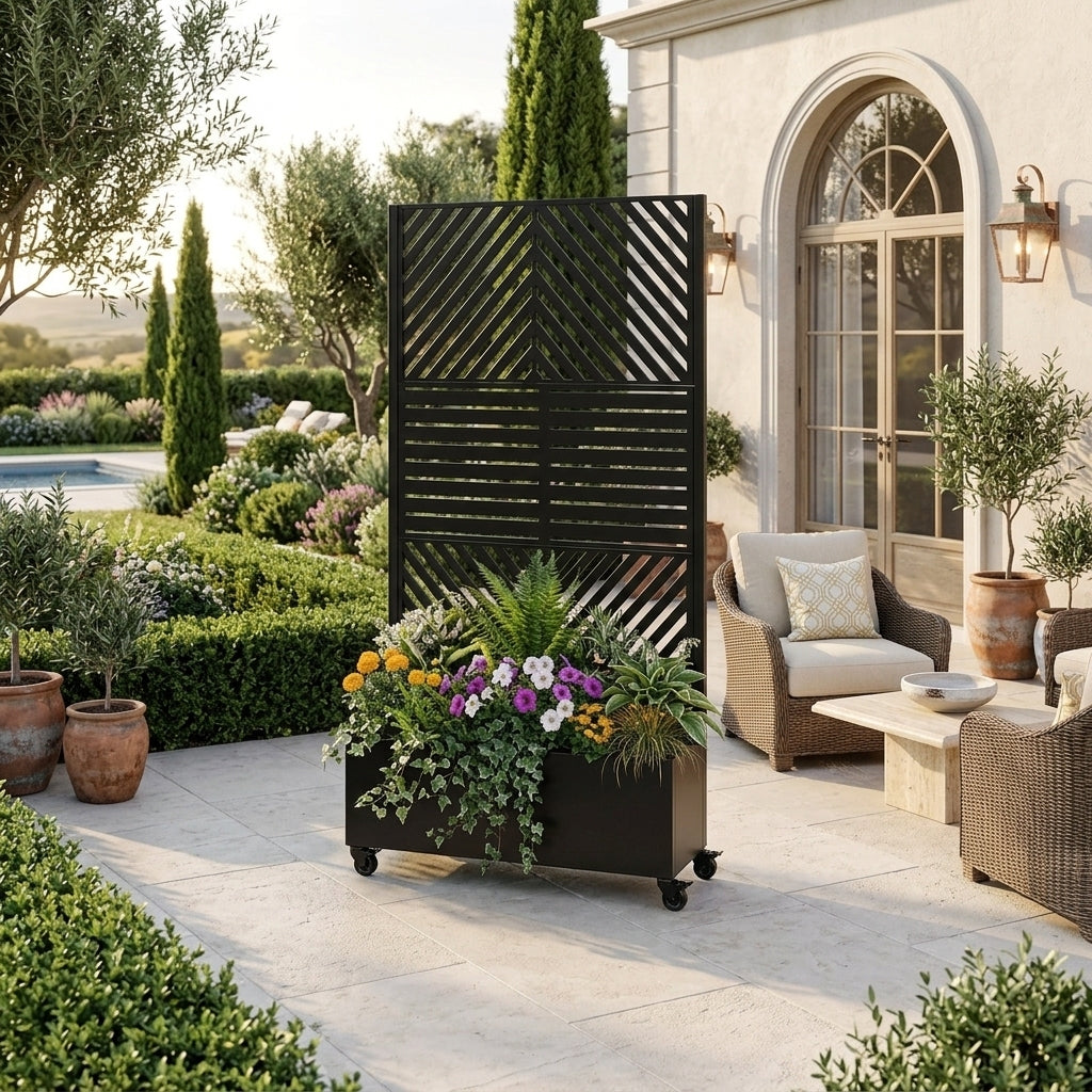 Metal Planter Box with Trellis - 73"x35"x16" Raised Garden Bed