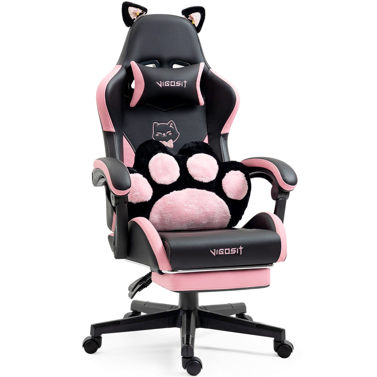 Cute Cat Gaming Chair with Paw Lumbar Cushion