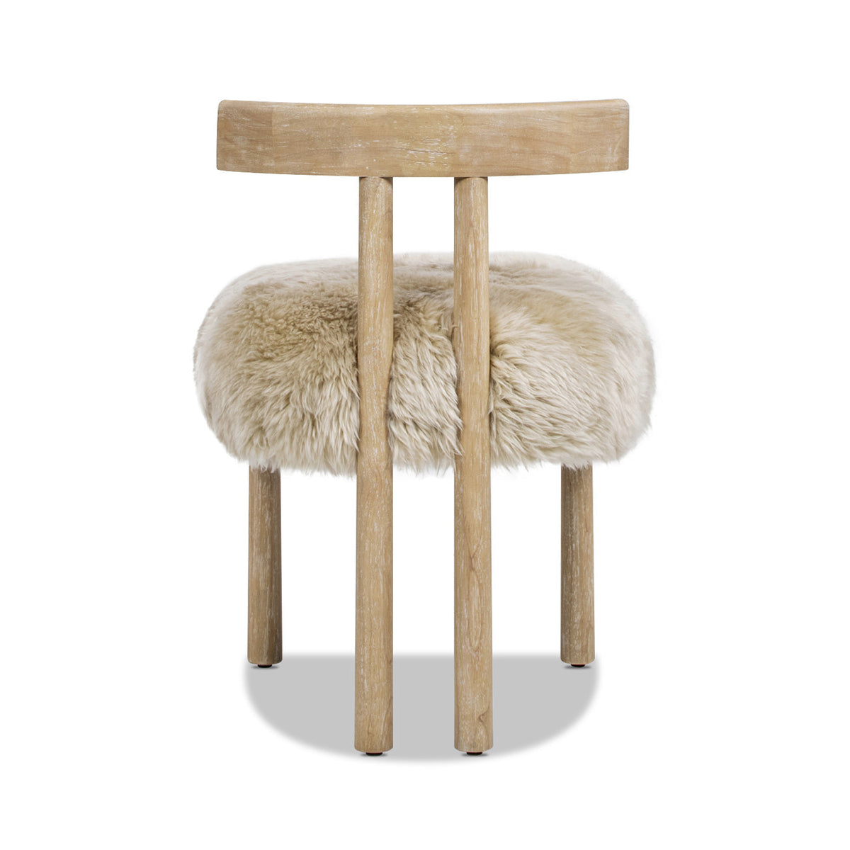 Arden 19.5" Genuine Sheepskin Fur Split Back Dining Chair with Solid Wood Base - White