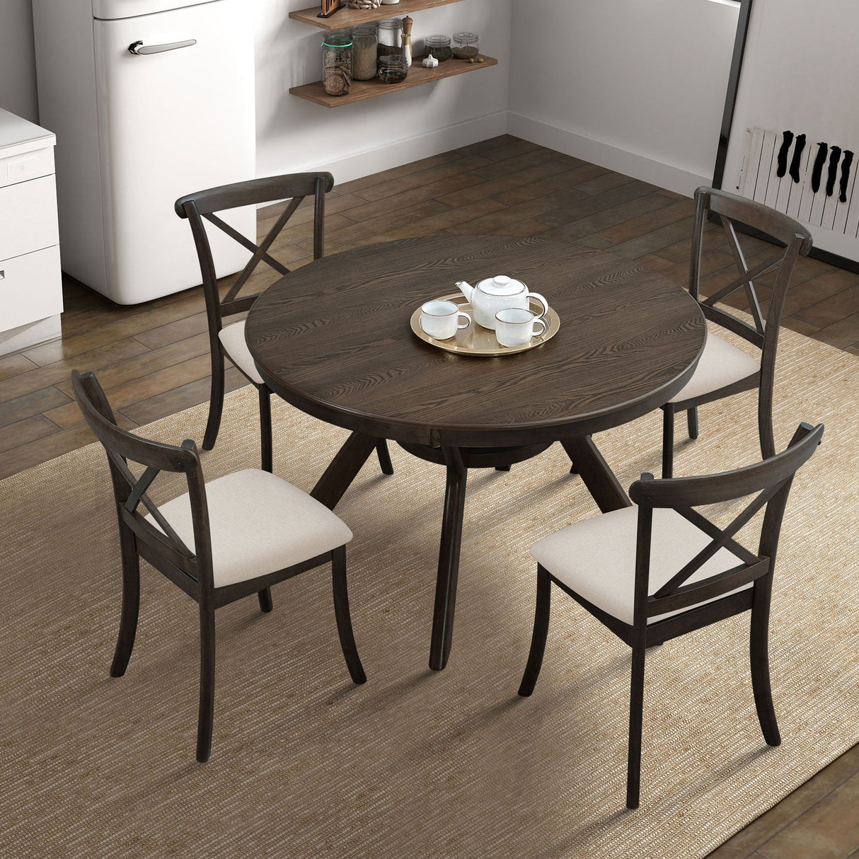Modern Round Rubber Wood Dining Table for 4-6