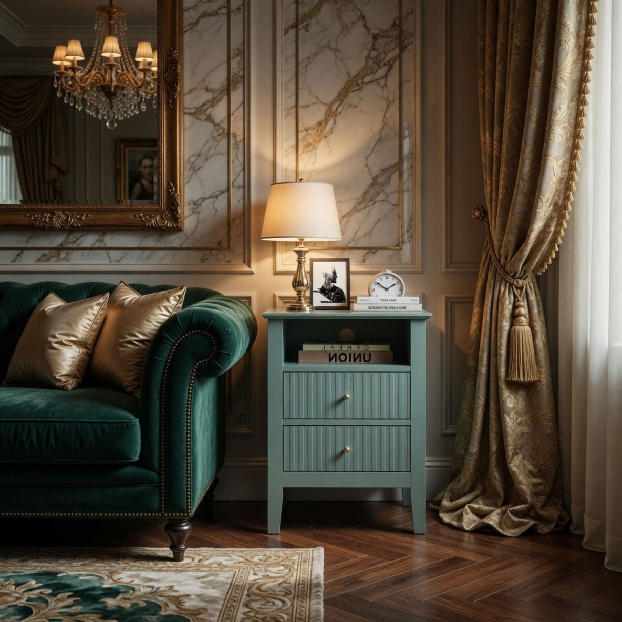 Fluted Nightstand With 2 Drawers