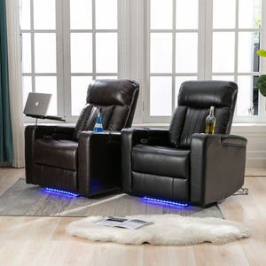 Power Recliner With Storage Arms, Cupholders, Swivel Tray Table And Cell Phone Stand - Brown