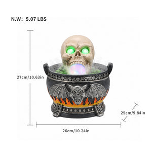 Halloween Skull Cauldron Statue with LED Light and Smoke Fog Effect