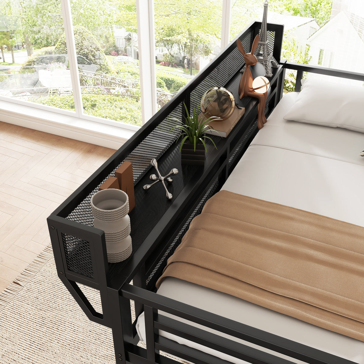 Twin Size Loft Bed with Stairs, Metal Full Loft Bed with Storage Shelves