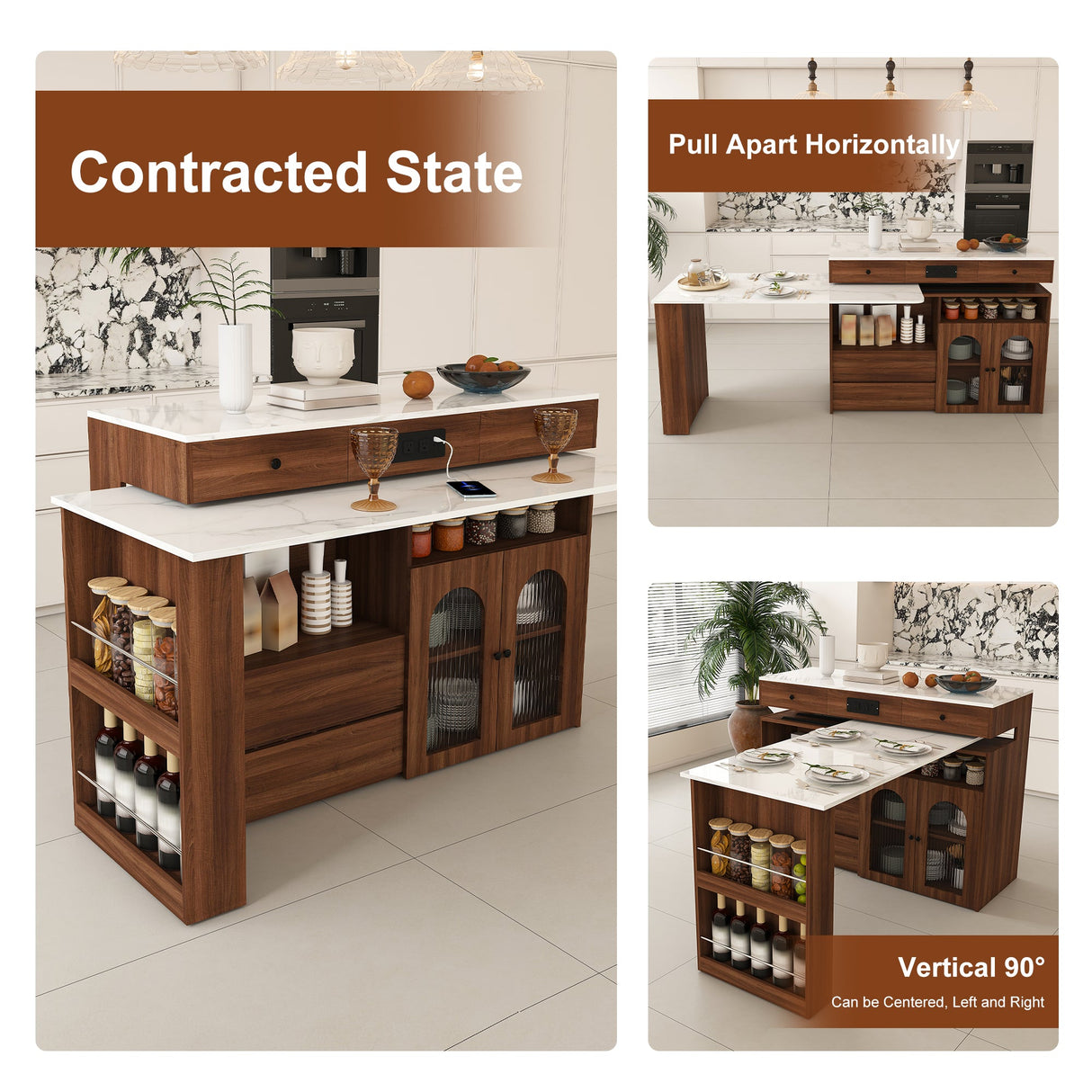 Extendable Kitchen Island with Rotating Table