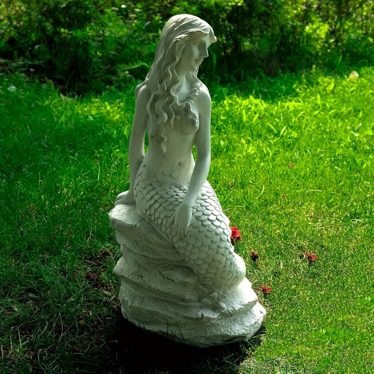 20" H Mermaid on Ocean Rock Garden Statue Resin Outdoor Sculpture