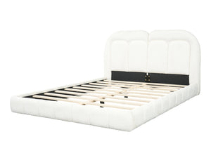 Queen Size Boucle Upholstered Platform Bed with Tufted Headboard