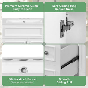 Bathroom Vanity With Sink, Compact Cabinet & 2 Drawers And Adjustable Shelf