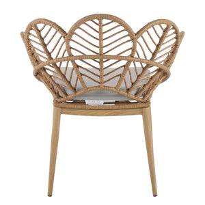 Kirk - Outdoor Wicker Peacock Shape Papasan Style Chair, Teak Finished Leg (Set of 2) - Beige / Light Brown / Light Teak