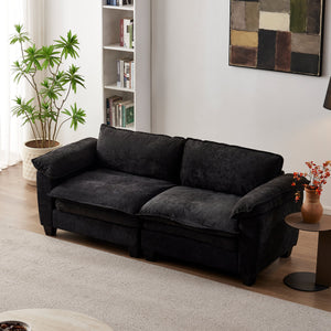 Living Room Furniture Big Loveseat Luxury Couch with Soft Chenille Upholstered Sofa Black