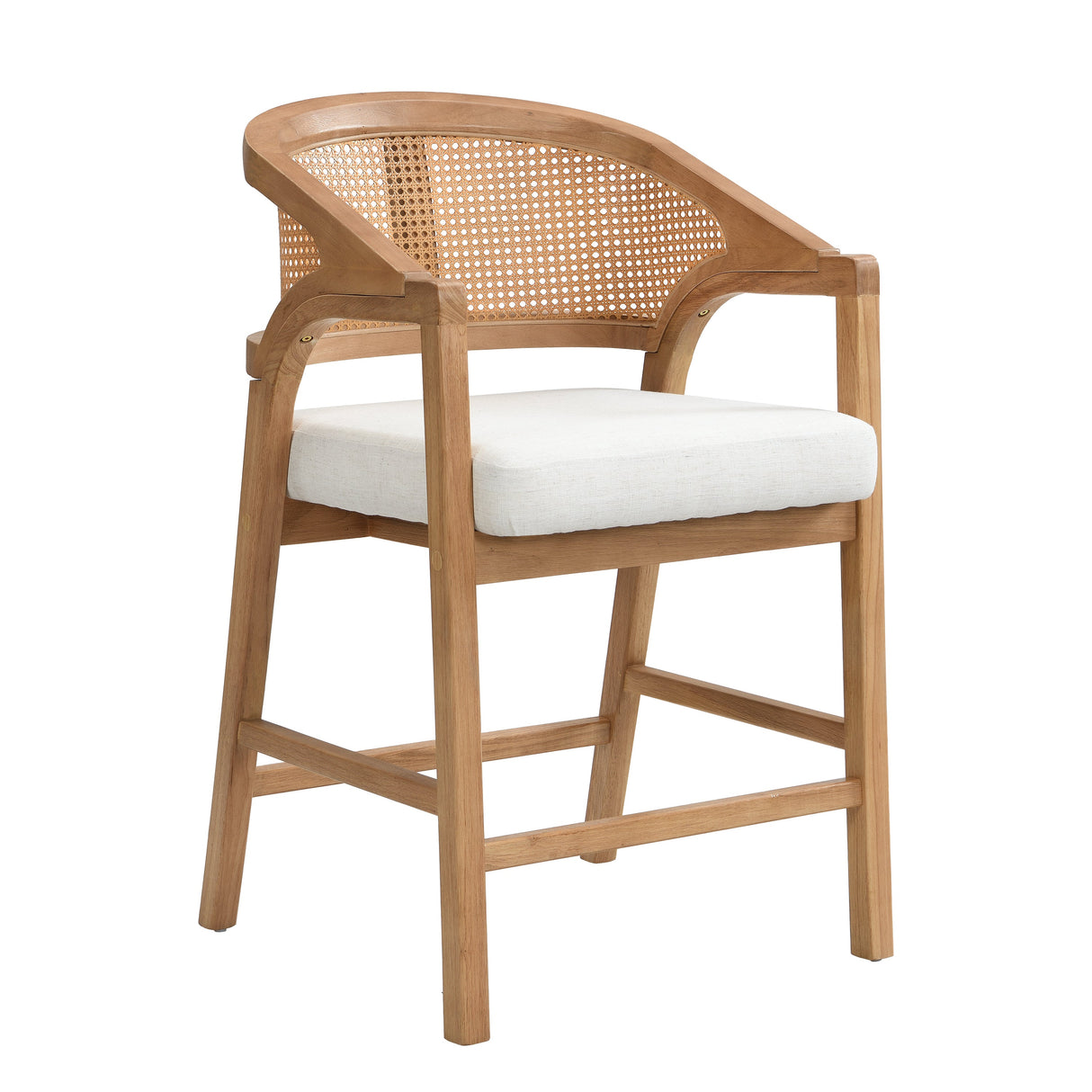 Wooden Frame Counter Stool with Rattan Back, Set of 2