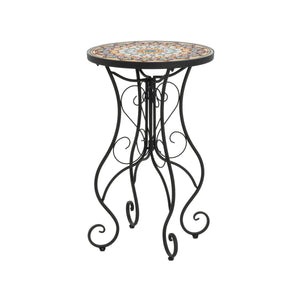 Round Ceramic Outdoor Side Table, Colorful + Black