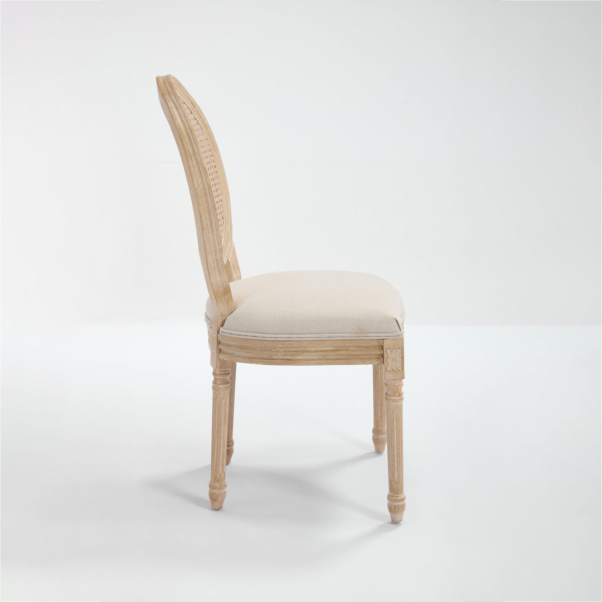 French Country Dining Chairs Set of 2 with Rattan Back - Beige Upholstery