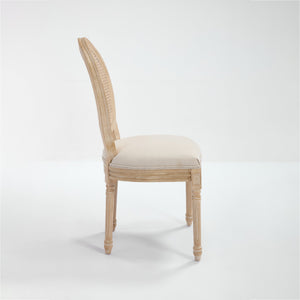 French Country Dining Chairs Set of 2 with Rattan Back - Beige Upholstery