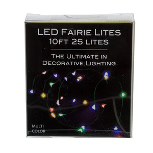 10' Battery Operated 25-Light Multicolor Fairy LED Green Wire Light Set