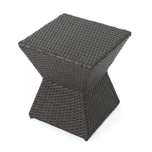 Calhoun 16 Outdoor Wicker End Table with Weather-Resistant Wicker - Brown