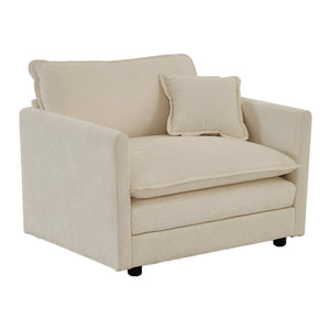 Modern Accent Chair with Ottoman in Beige Chenille