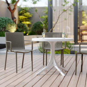 4 Modern Stackable Plastic Armchair Matched With Round Table