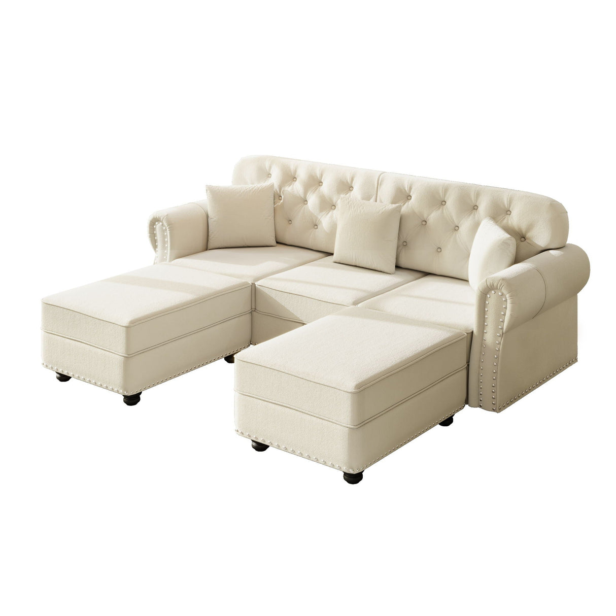 Upholstered Sofa Set With Nailhead Trim and Rolled Armrests, Includes Pillows