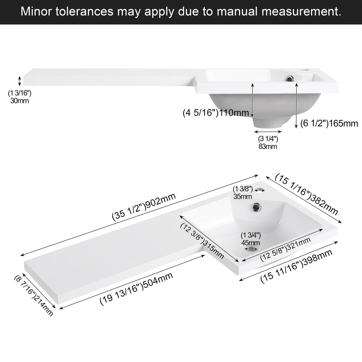 L-Shaped Wall Mounte Floating Bathroom Vanity With Integrated Sink