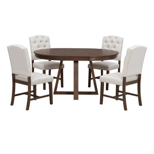 Dining Set With Leaf Round Table And 4 Upholstered Chairs