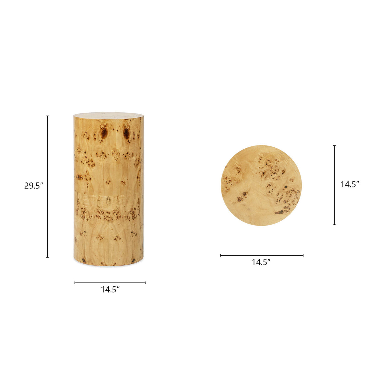 Nebula 29.5' Burl Accent Pillar Side Table, Warm Natural Brown Burl Wood
