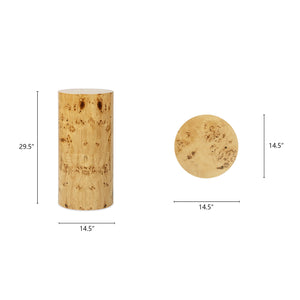 Nebula 29.5' Burl Accent Pillar Side Table, Warm Natural Brown Burl Wood