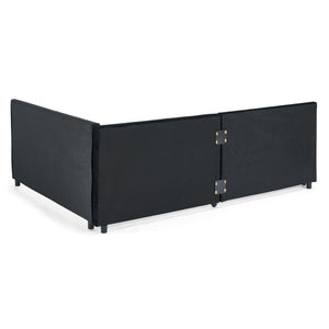 Full Size Upholstered Daybed With Trundle, Tufted Backrest And Armrests - Black