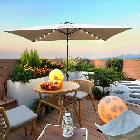 10x6.5ft solar led patio umbrella with crank & tilt