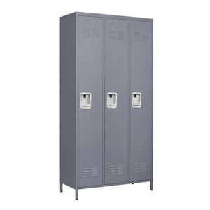 3 Door Lockers With Lock For Home, Gym, Office, School, And Garage - Gray