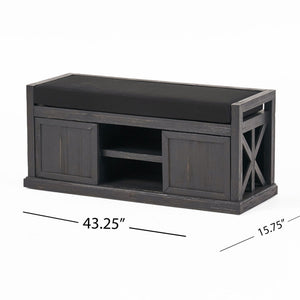 Wood Bench With 2 Open Shelves And Water Resistant Cushion - Dark Gray