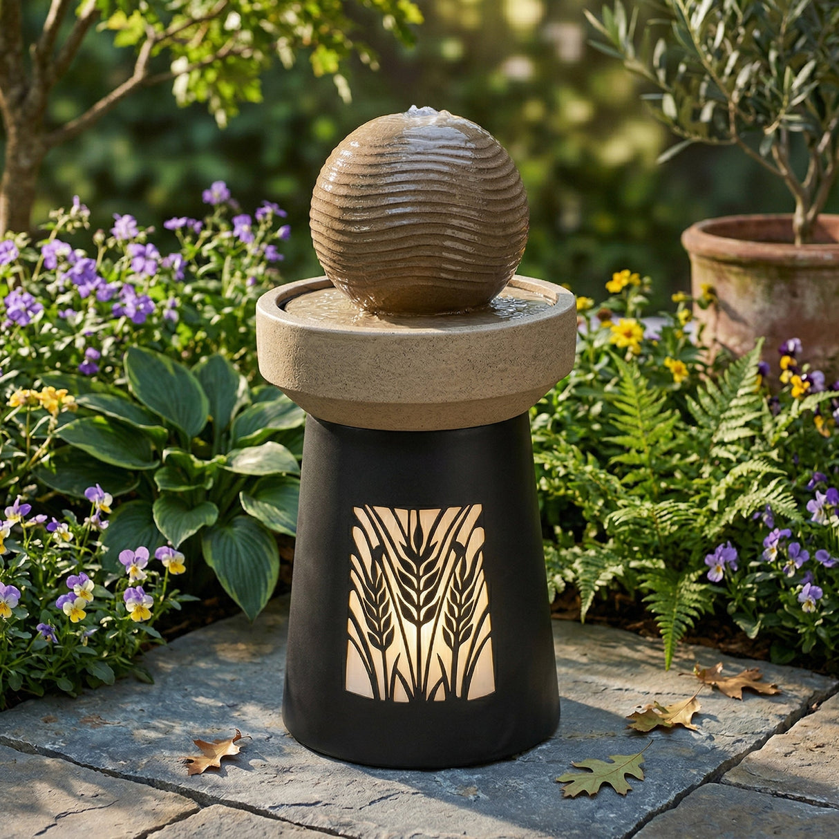 Outdoor Garden Lantern Light with Warm LED Leaf Silhouette