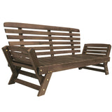 Outdoor adjustable patio wooden daybed sofa chaise lounge with cushions for small places, brown finish+gray cushion