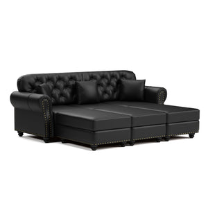 Upholstered Sofa With Nailhead Trim, Rolled Armrests With Ottoman