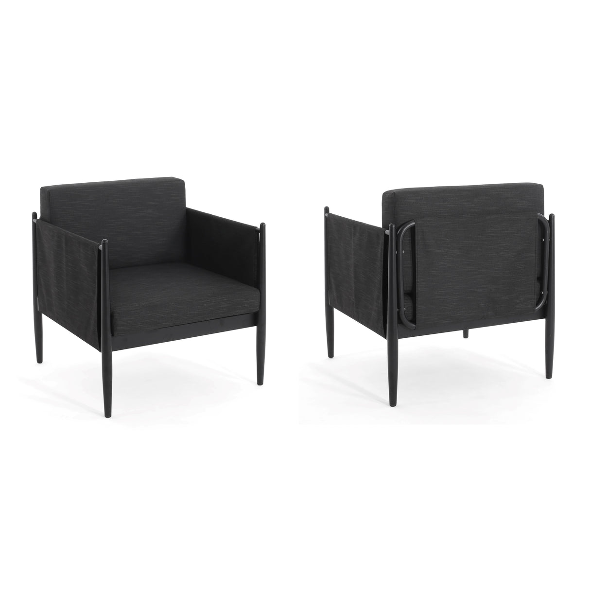 Dawson Outdoor Patio 2pcs Black Aluminum Club Chair Set with Water-Resistant Cushions