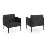 Dawson Outdoor Patio 2pcs Black Aluminum Club Chair Set with Water-Resistant Cushions