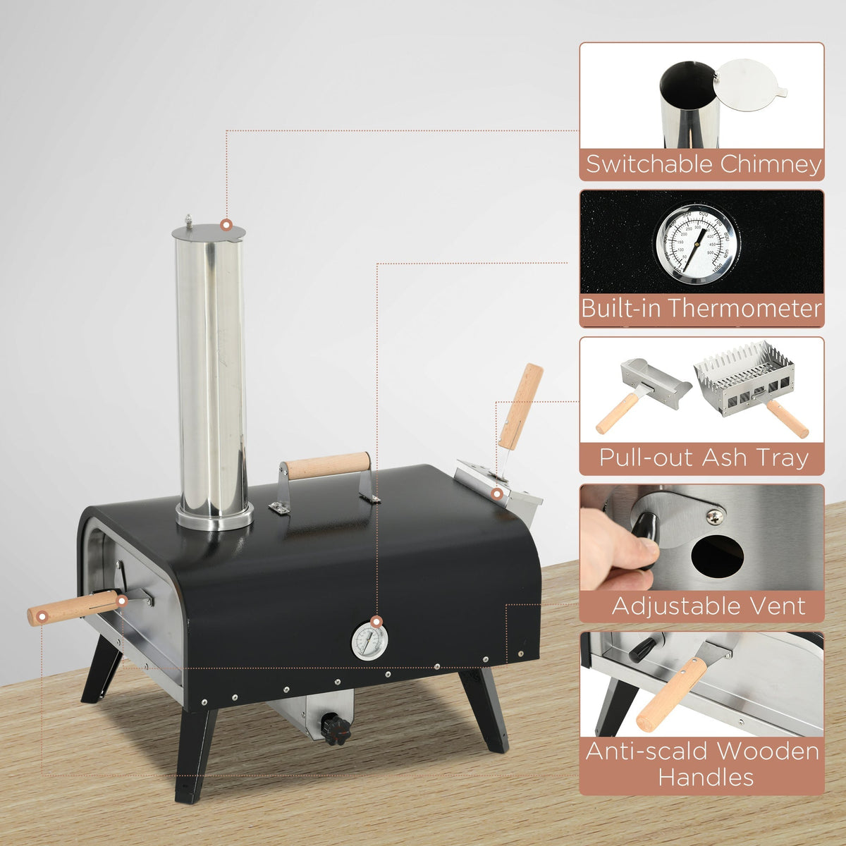 Outdoor Pizza Oven with 12" Rotating Stone - Stainless Steel