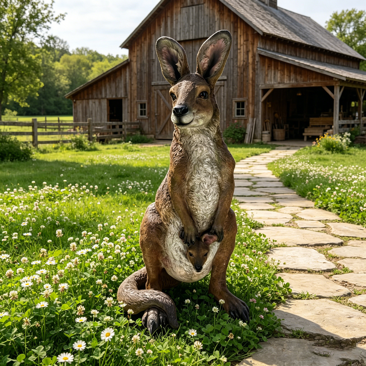 22" Mother Kangaroo with Joey Statue