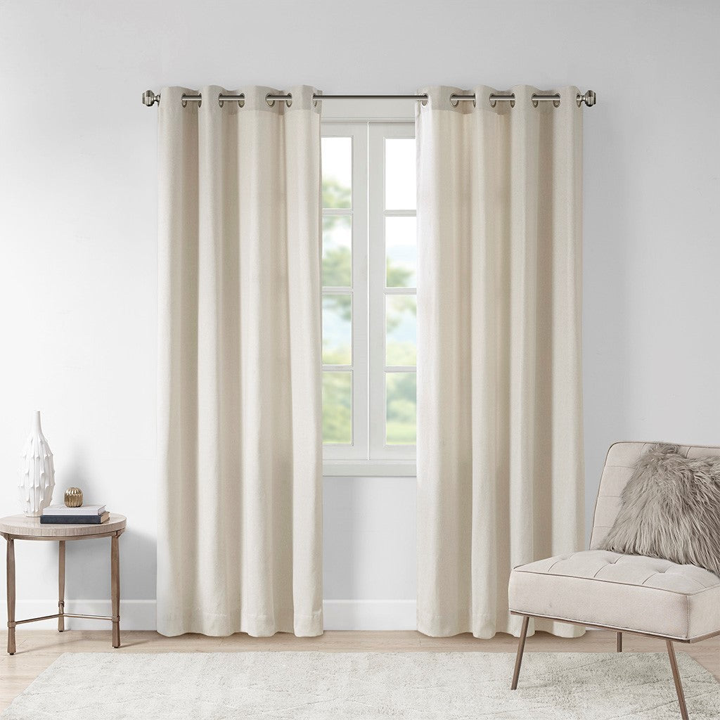 Plaid rod pocket and back tab curtain panel with fleece lining
