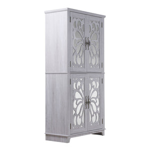 Modern Sideboard Buffet With 4 Mirrored Doors, Adjustable Shelves