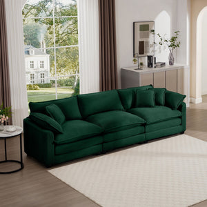 Mid-Century Modern 3 Seater Sectional Sofa with Arm and Throw Pillows - Fabric