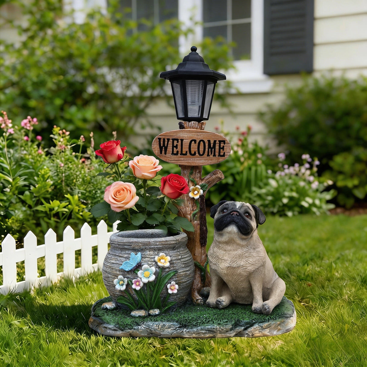 Sitting Pug Dog Planter Statue