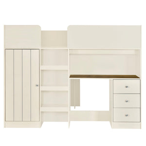 Loft Bed With Built In Wardrobe, Desk, Shelves, And Drawers