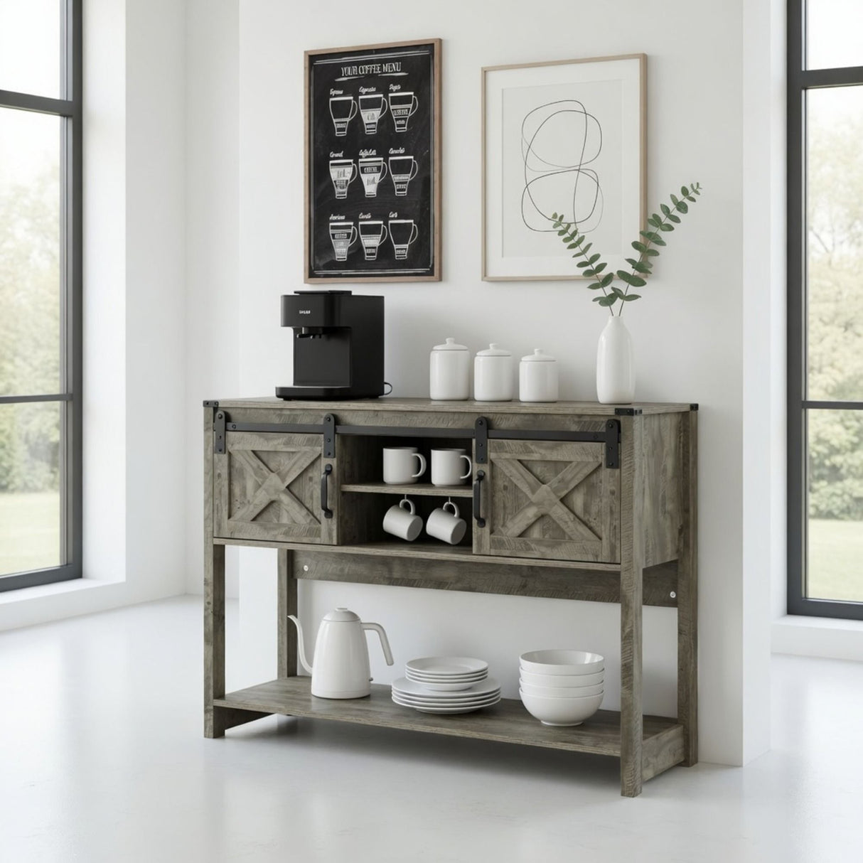 Farmhouse Entryway Table With Sliding Barn Door
