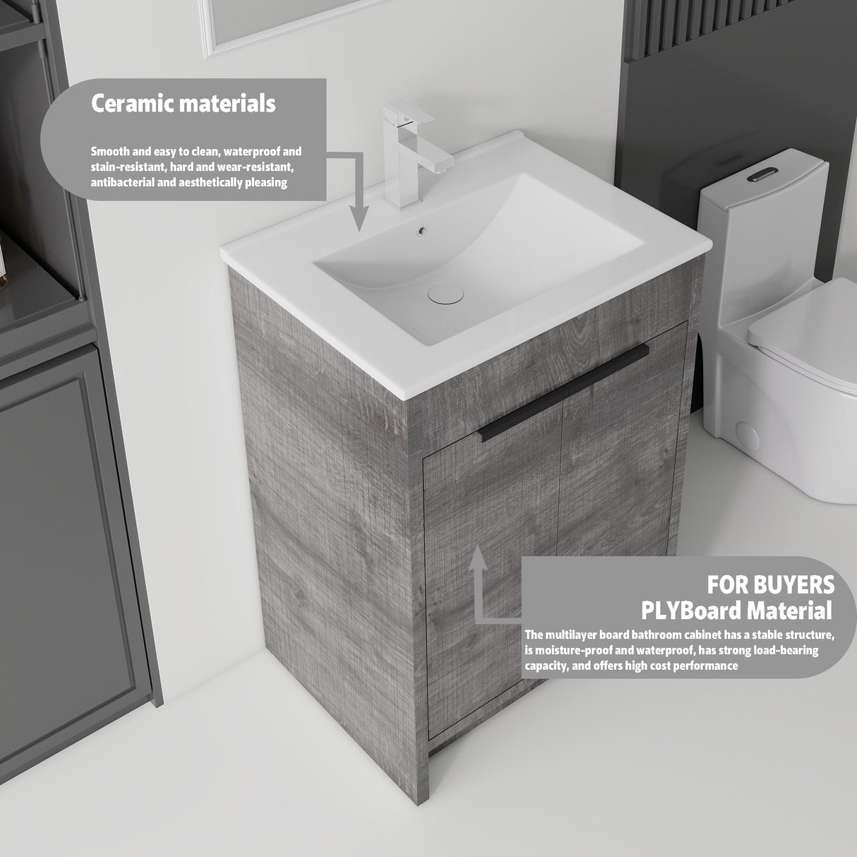24 Inch Floating Bathroom Vanity with Ceramic Sink and Soft-Close Door