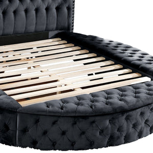 Hazel - Queen Size Tufted Storage Bed & Bluetooth Speakers, USB Port - Black