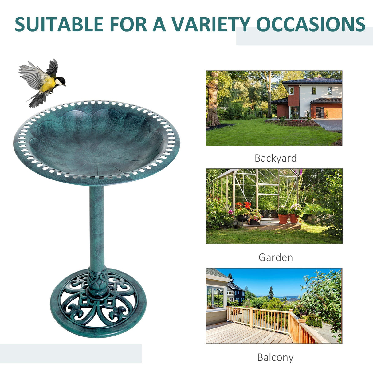 Outsunny 28" Bird Bath Outdoor Resin Decor with Fleur De Lis Pattern