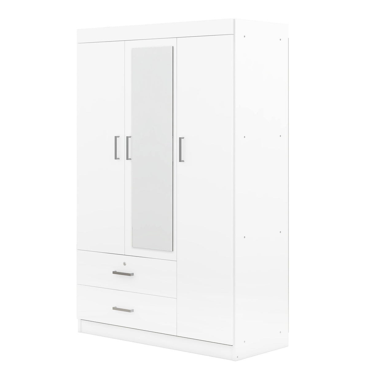3-Door Mirror Wardrobe with Shelves, White