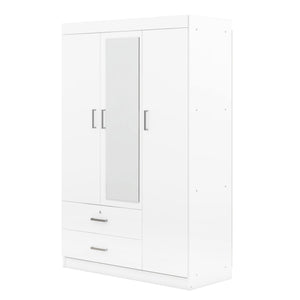 3-Door Mirror Wardrobe with Shelves, White